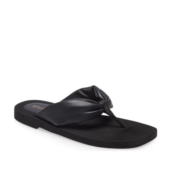 Stuart Weitzman Cassie Black Leather Thong Sandals Size 8.5 / 39 $250 flip flop - Picture 1 of 8